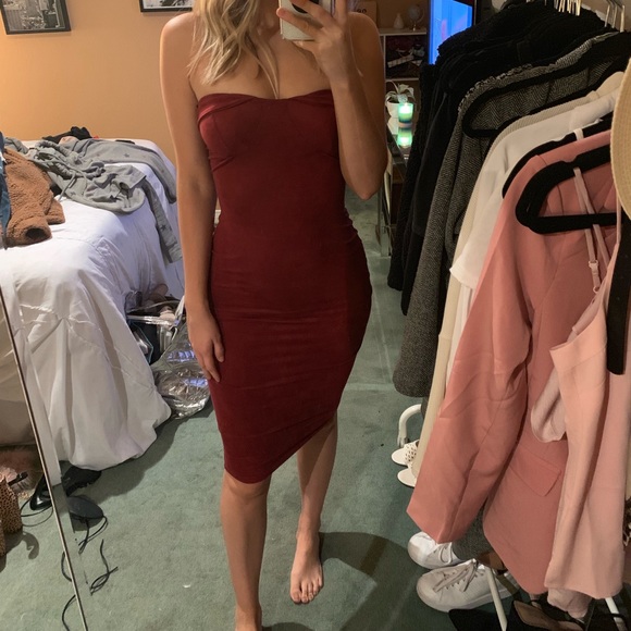Burgundy midi suede dress - Picture 2 of 4
